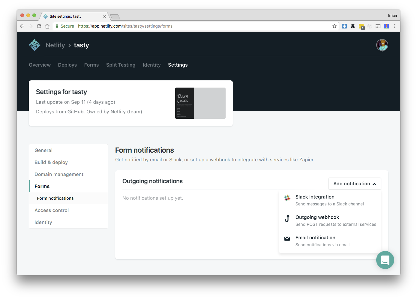 form notifications